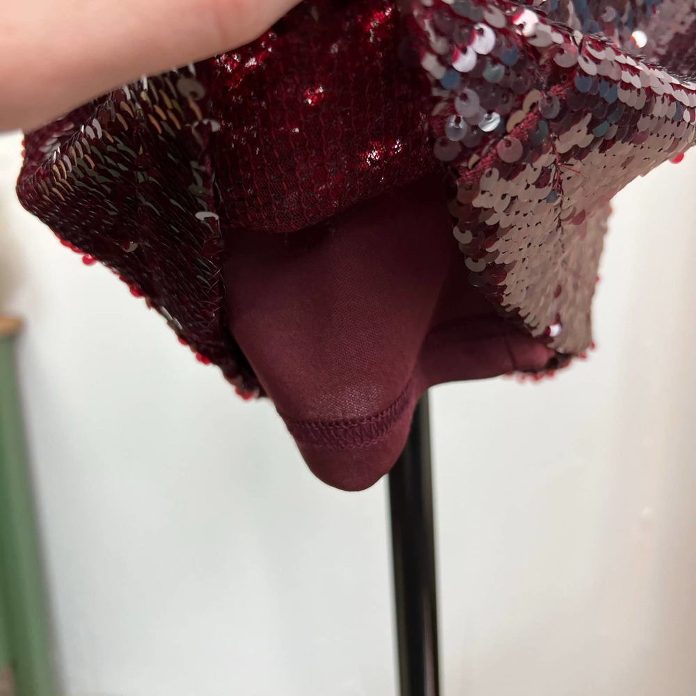 Lulu's Red Sequin Dress Size S Bodycon Cut Out Strappy Cage Back Burgundy Party - Picture 6 of 8